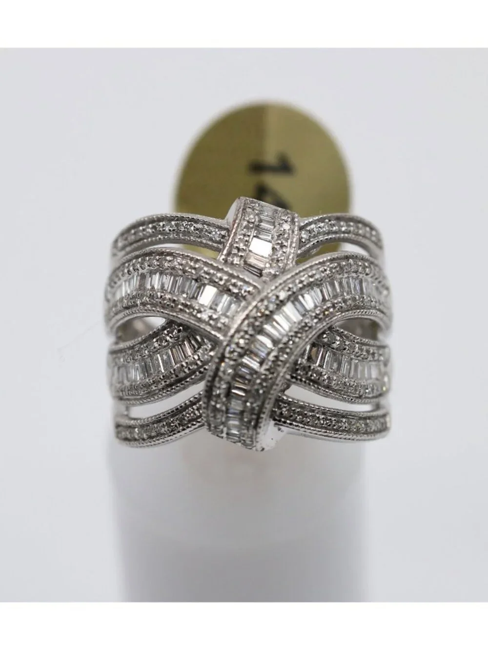 EFFY 14K White Gold 2.00ct Round Baguette Diamond Woven Crossover Ring - Size 7